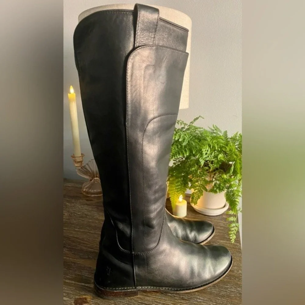 Frye Paige Tall Italian Leather Riding Boots Pull On Equestrian Womens 9 Black